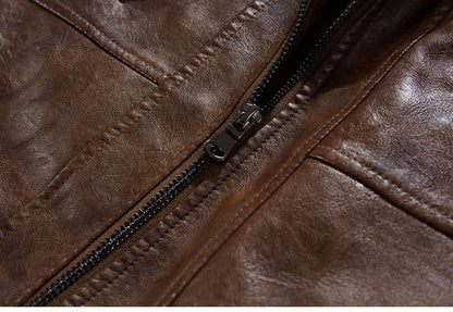 Leather Jacket with Removable Hood